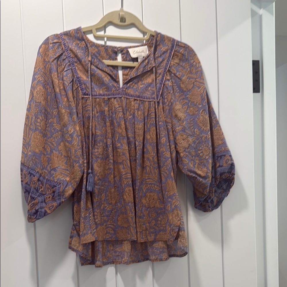 Cleobella Purple and Brown Puff Sleeve Blouse